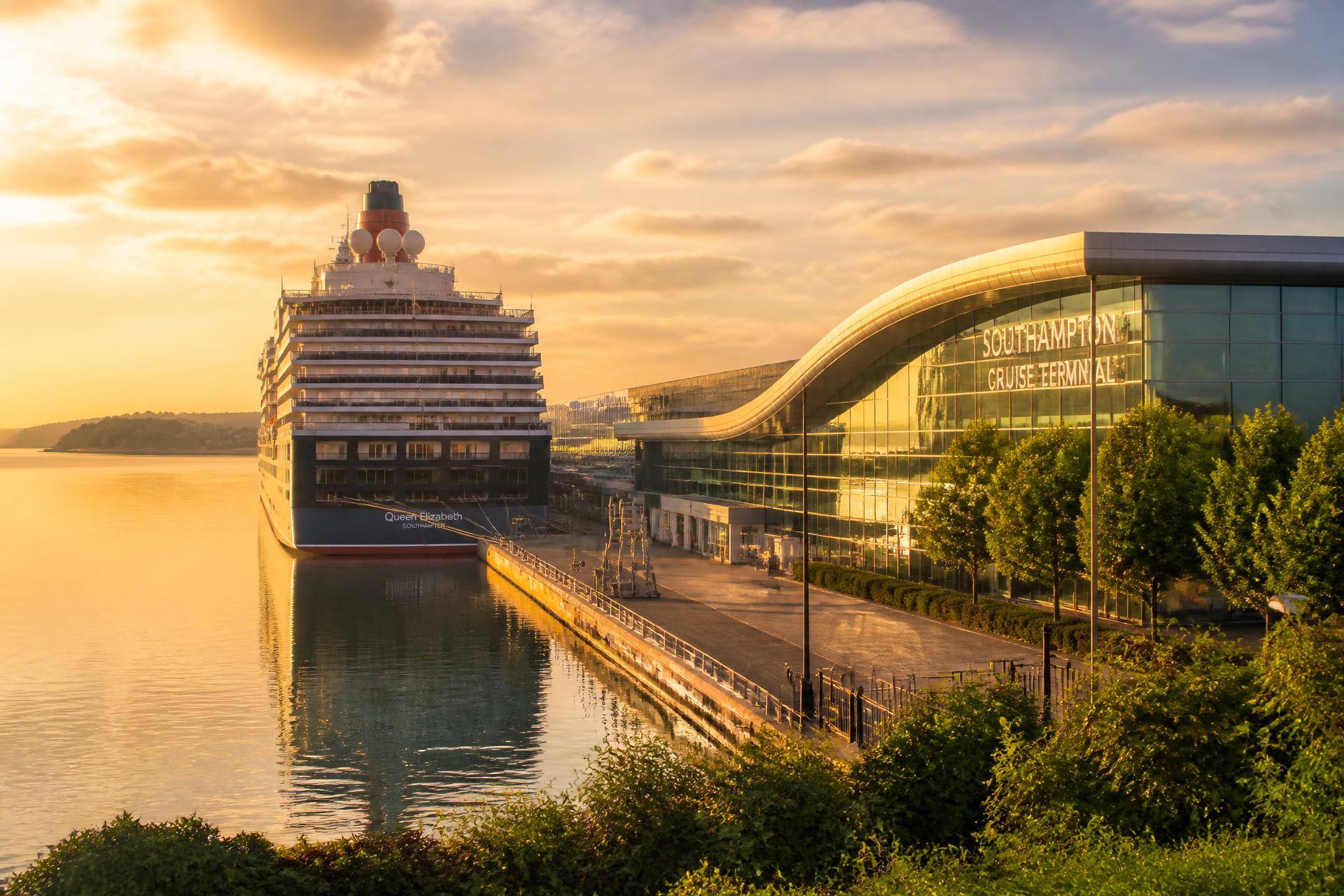 A cruise ship alongside Southampton's waterfront